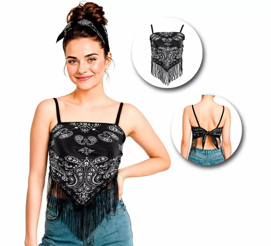 Translation missing: fr.Top Bandana Paisley negro para mujer