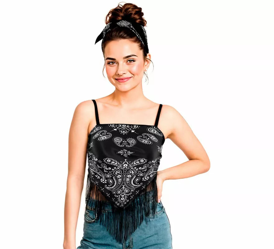 Translation missing: fr.Top Bandana Paisley negro para mujer