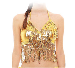 Top doré à franges et paillettes pour adulte