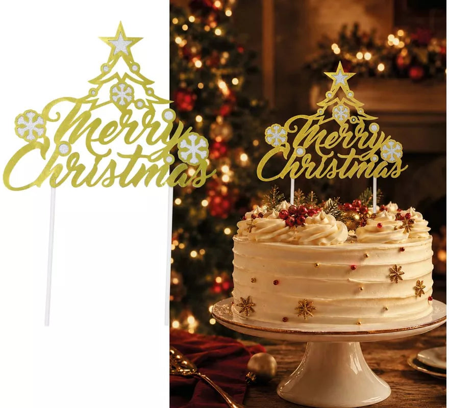 Translation missing: fr.Topper dorado de Feliz Navidad para Tarta de 16x24 cm
