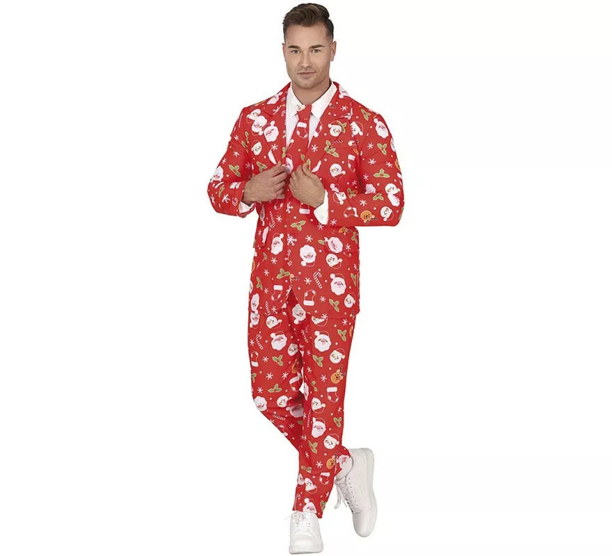 Translation missing: fr.Traje Divertido de Papá Noel rojo con corbata para hombre