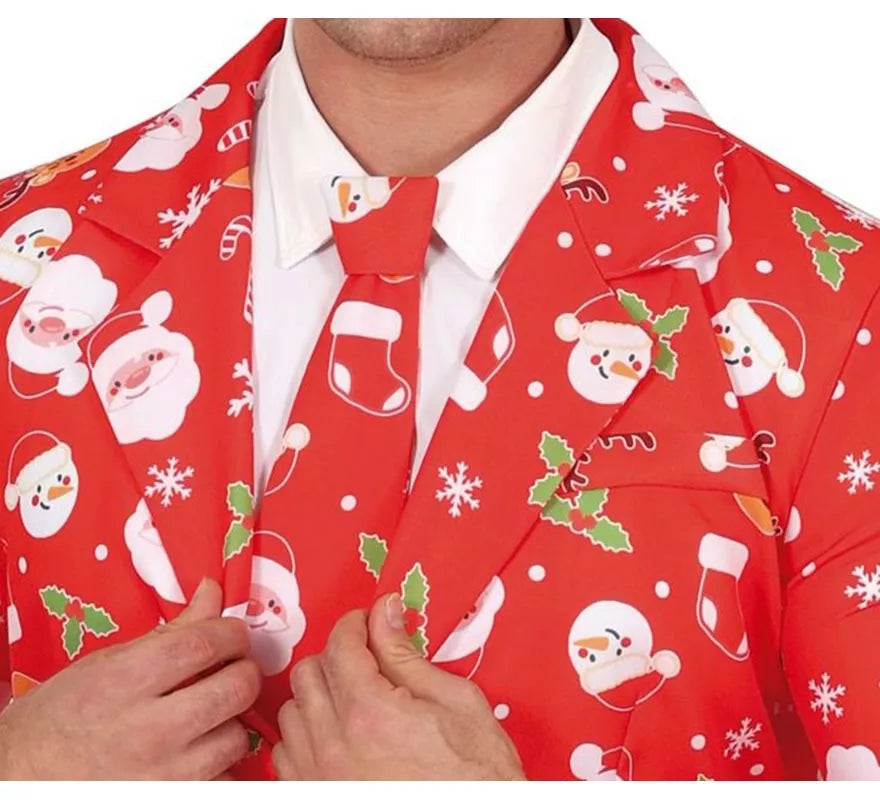 Translation missing: fr.Traje Divertido de Papá Noel rojo con corbata para hombre