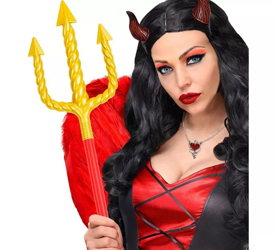 Tridente dorado y rojo de 137 cm