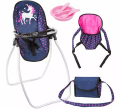 Chaise haute et accessoires pour poupée licorne