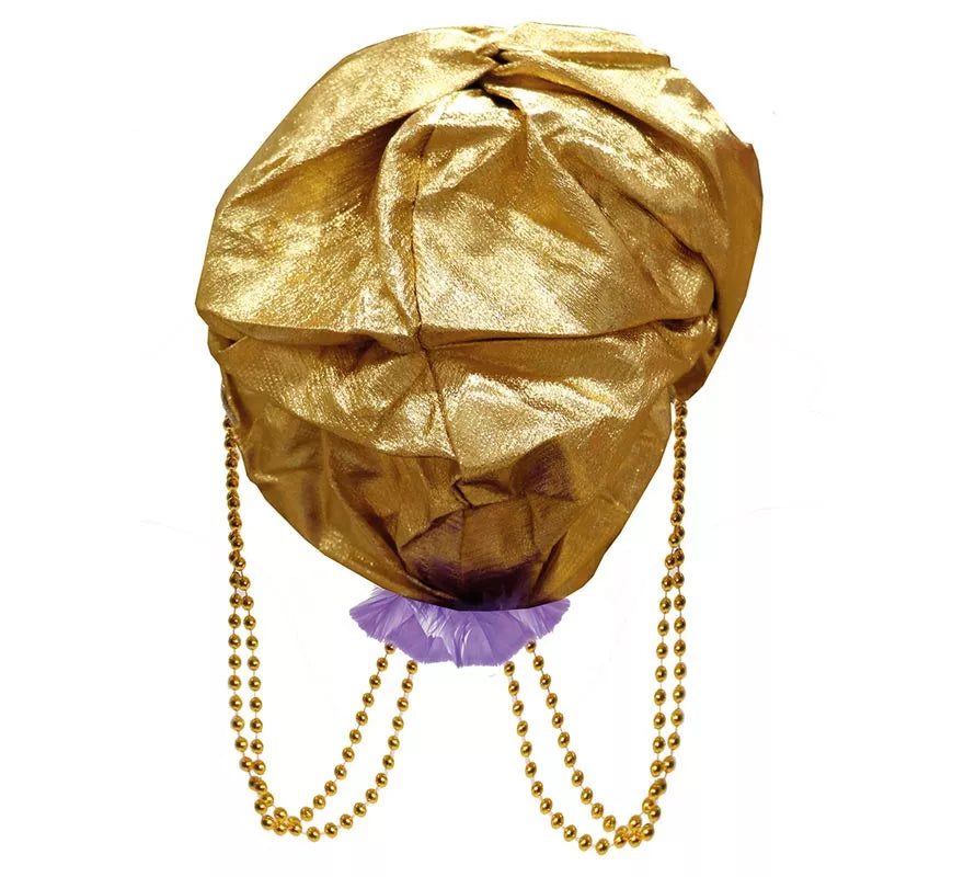 Translation missing: fr.Turbante Dorado con Pluma Morada para hombre