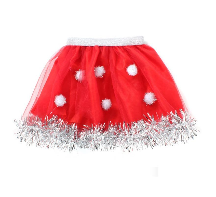 Translation missing: fr.Tutú de Mamá Noel rojo con bolas blancas infantil