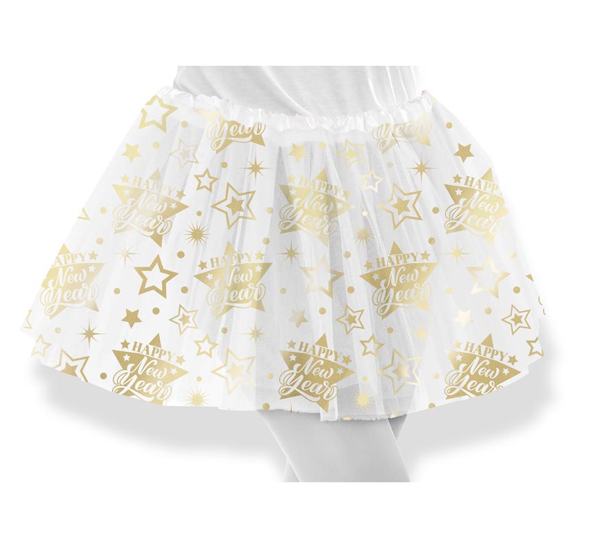 Translation missing: fr.Tutú Happy New Year blanco y dorado infantil de 30 cm
