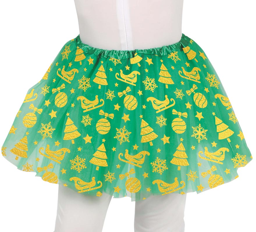 Translation missing: fr.Tutú Navideño verde y dorado infantil de 30 cm