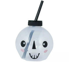 Tasse crâne avec paille et éclairage LED 17 cm