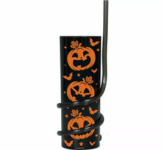 Verre noir avec citrouilles et paille 16 cm
