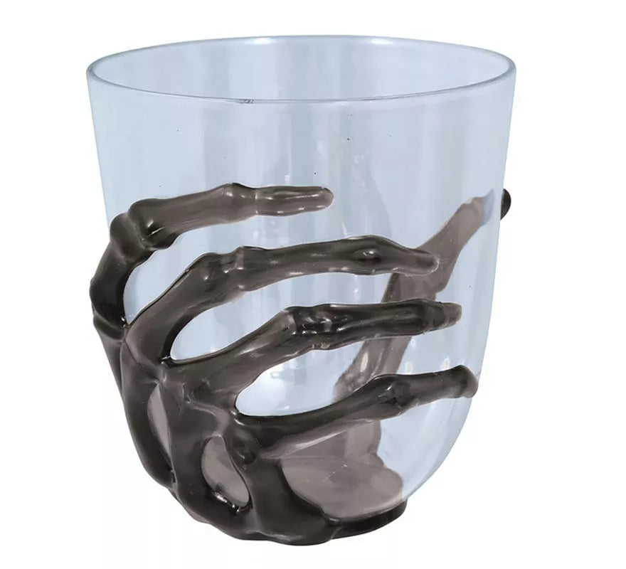Translation missing: fr.Vaso Transparente con Mano Esqueleto negra de 9,5 cm