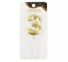 Bougie anniversaire et anniversaires numéro 3 couleur or 7 cm