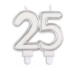 Bougie Argent Anniversaire, Anniversaires et Mariages Numéro 25 de 8 cm