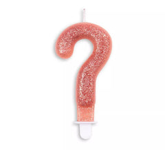 Bougie d'anniversaire à paillettes point d'interrogation | couleur or rose