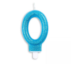 Bougie d'anniversaire avec paillettes numéro 0 bleu