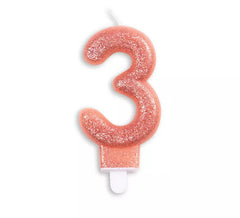 Bougie d'anniversaire scintillante numéro 3 en or rose