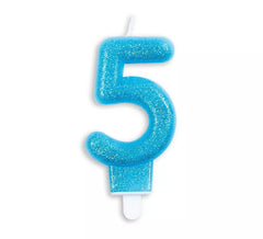 Bougie d'anniversaire bleue numéro 5 scintillante