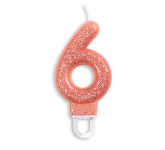 Bougie d'anniversaire scintillante numéro 6 en or rose