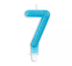 Bougie d'anniversaire scintillante numéro 7 bleue