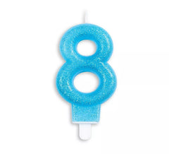 Bougie d'anniversaire bleue numéro 8 scintillante