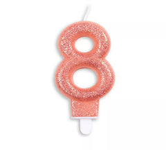Bougie d'anniversaire scintillante numéro 8 en or rose