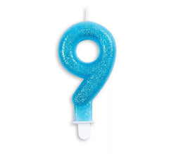 Bougie d'anniversaire scintillante numéro 9 bleue