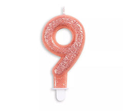 Bougie d'anniversaire scintillante numéro 9 en or rose