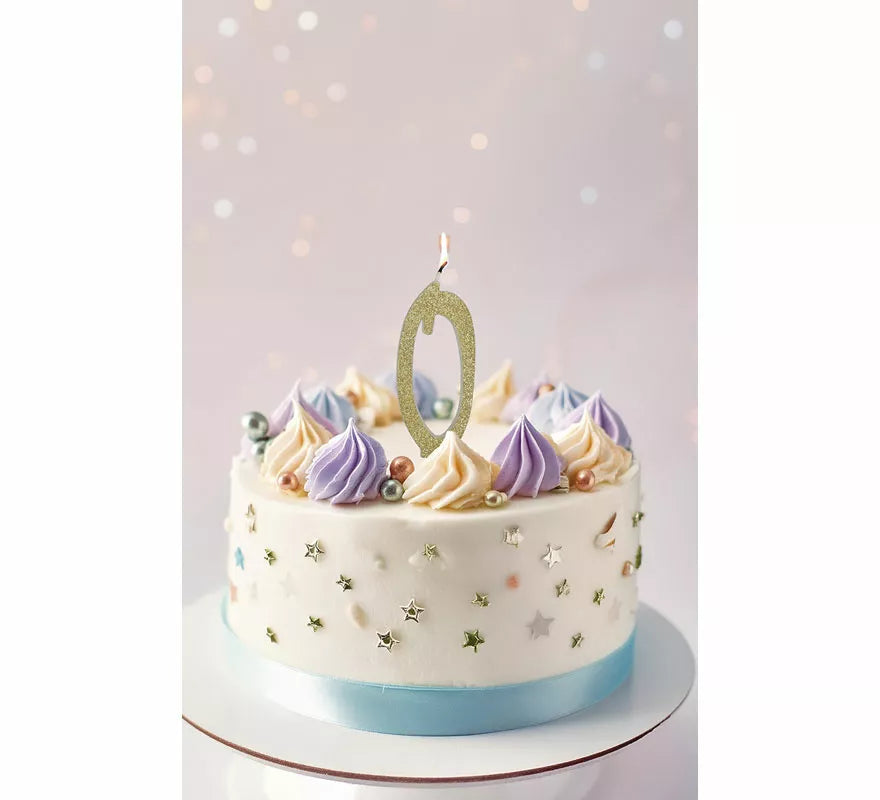 Vela Escarchada Oro Número 0, de 12.5 cm