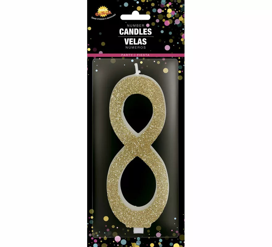 Translation missing: fr.Vela Escarchada Oro Número 8, de 12.5 cm