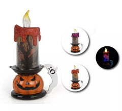 Bougie d'Halloween avec base Citrouille en modèles assortis avec lumière mesurant 9,5x16,5 cm