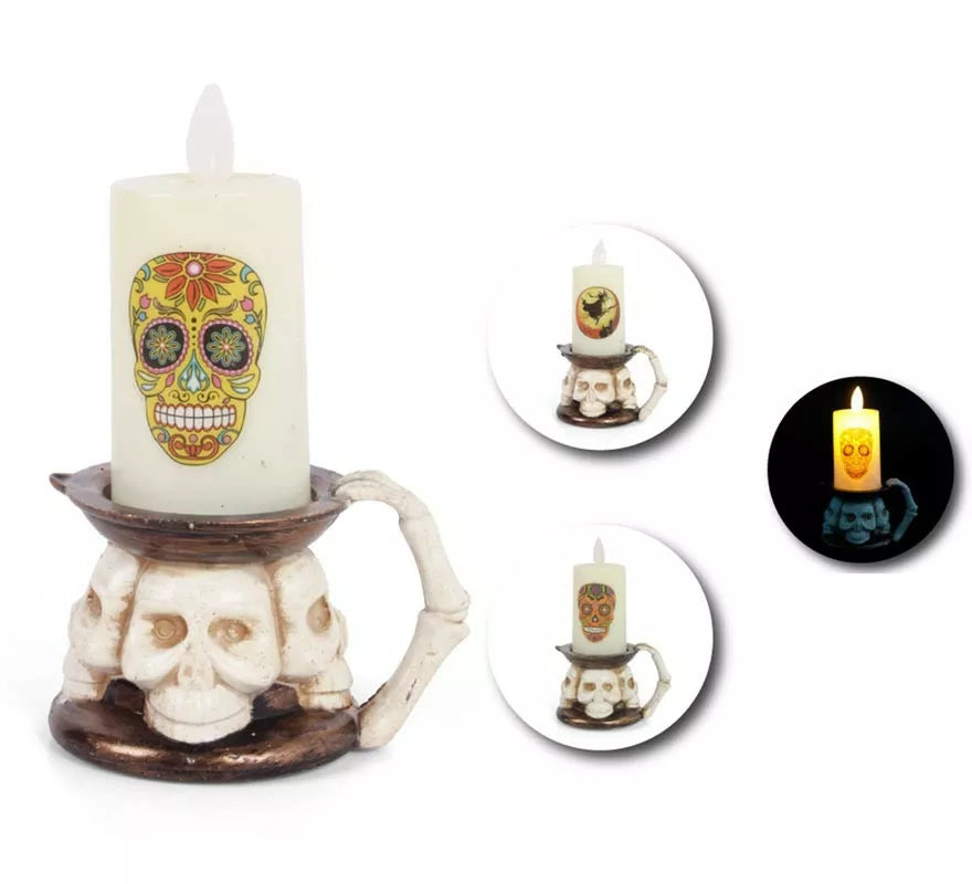 Translation missing: fr.Vela Halloween con base Calavera en modelos surtidos con luz de 9,3x14,3 cm