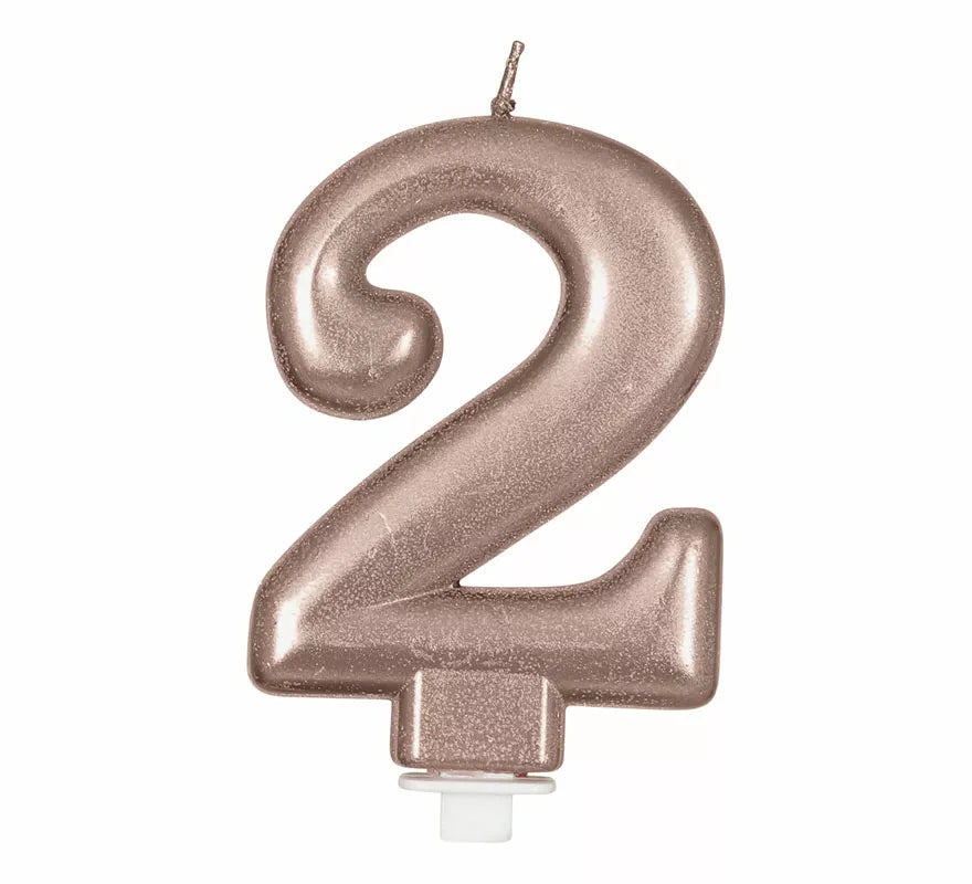 Vela Metalizada Oro y Rosa Número 2, de 8 cm