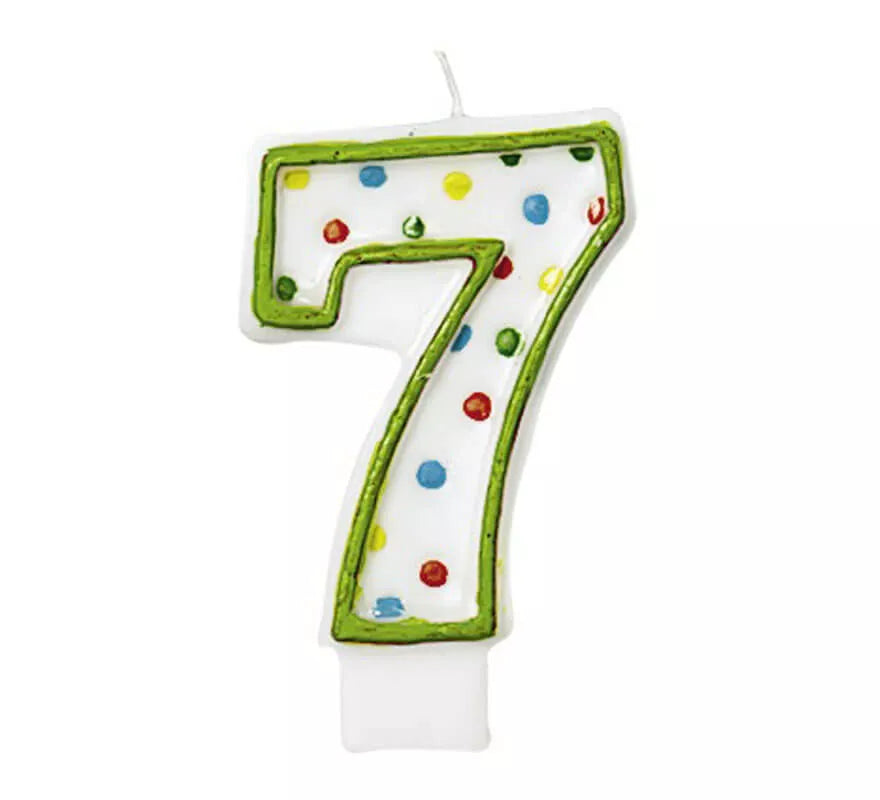 Translation missing: fr.Vela Puntitos de colores con el número 7 para cumpleaños