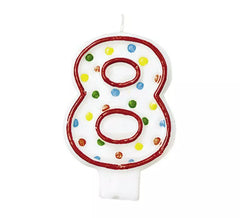 Bougie Numéro 8 avec Pois à couleurs