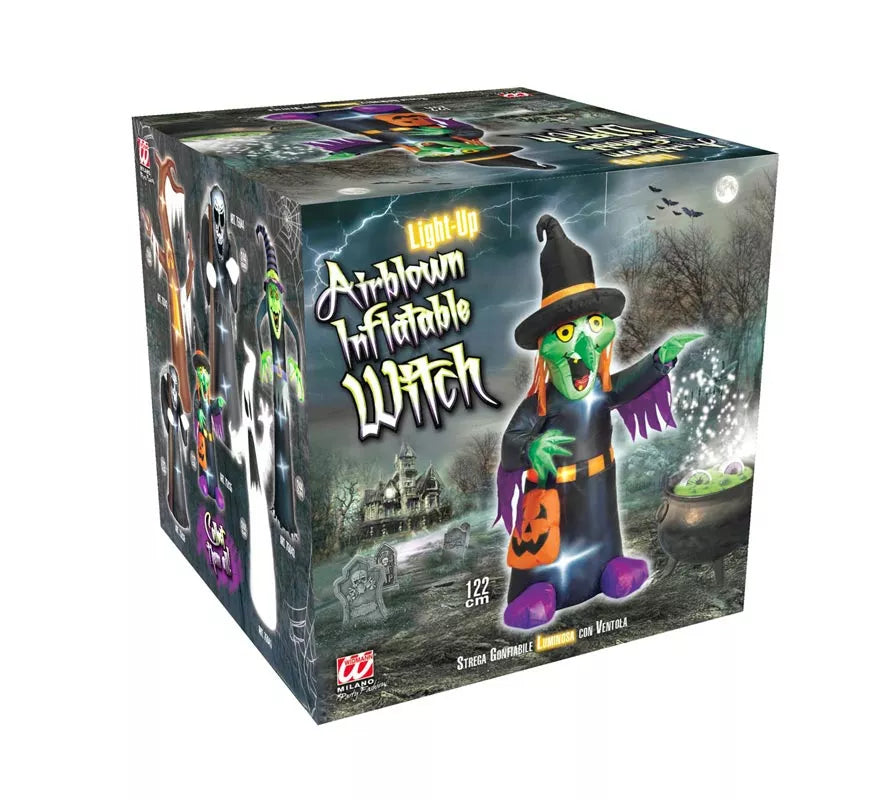 Bruja Auto Hinchable de Halloween con Iluminación de 122 cm