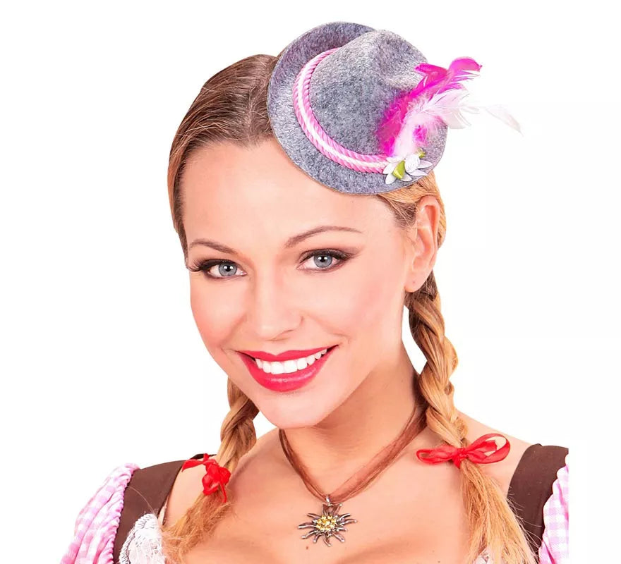 Mini Sombrero de Bávara Oktoberfest con Flor y Plumas