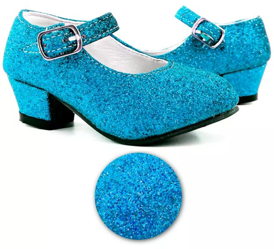 Translation missing: fr.Zapato Sevillana con tacón Azul Turquesa Purpurina en números del 22 al 41