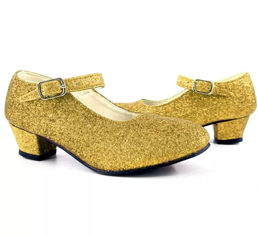 Translation missing: fr.Zapato Sevillana con tacón Dorado Purpurina en números del 22 al 41