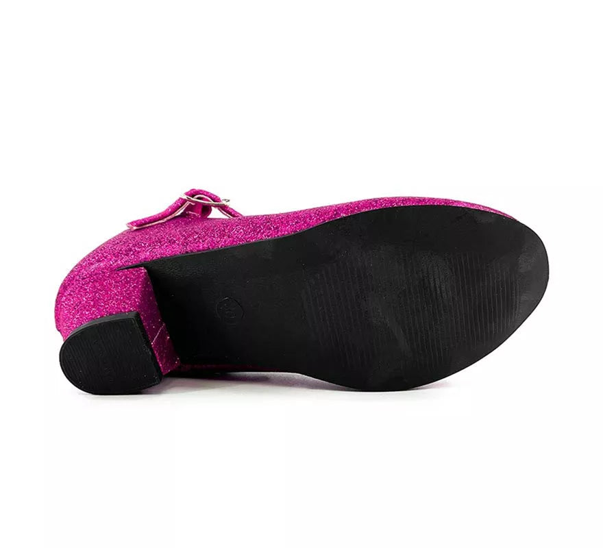 Translation missing: fr.Zapato Sevillana con tacón Fucsia Purpurina en números del 22 al 41