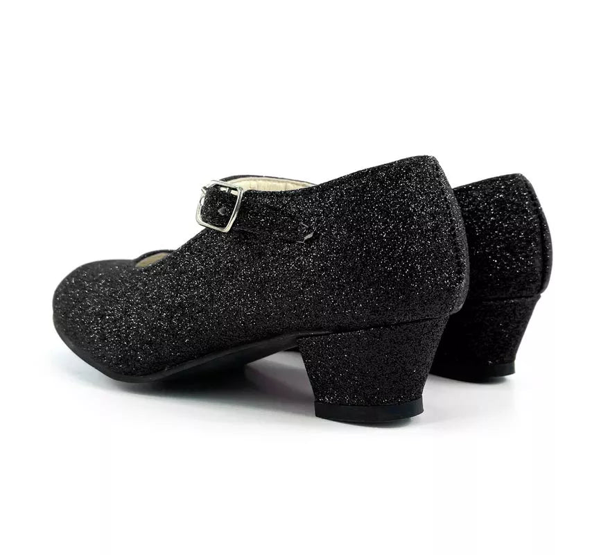 Translation missing: fr.Zapato Sevillana con tacón Negro Purpurina en números del 22 al 41