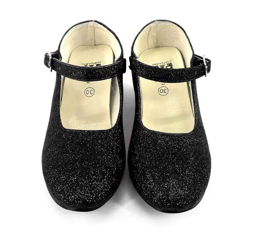 Translation missing: fr.Zapato Sevillana con tacón Negro Purpurina en números del 22 al 41