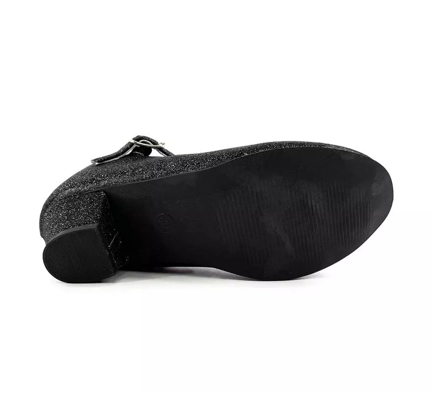 Translation missing: fr.Zapato Sevillana con tacón Negro Purpurina en números del 22 al 41