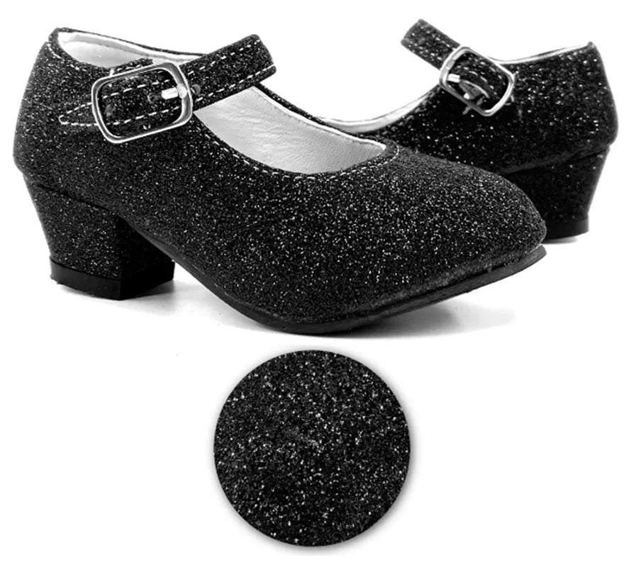 Translation missing: fr.Zapato Sevillana con tacón Negro Purpurina en números del 22 al 41