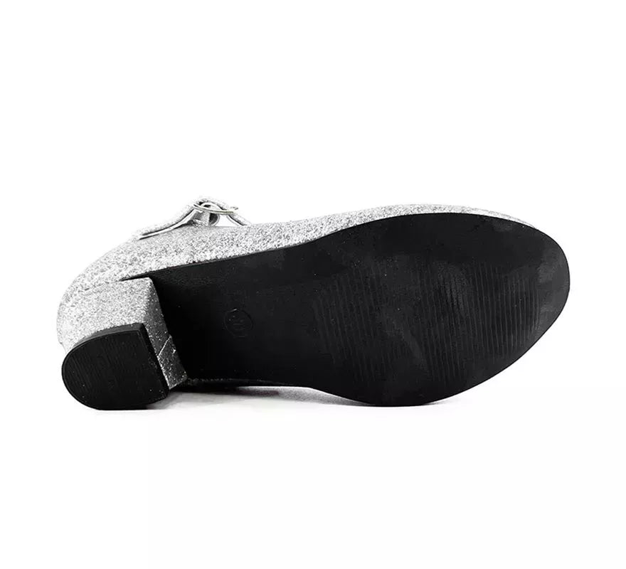 Translation missing: fr.Zapato Sevillana con tacón Plateado Purpurina en números del 22 al 41
