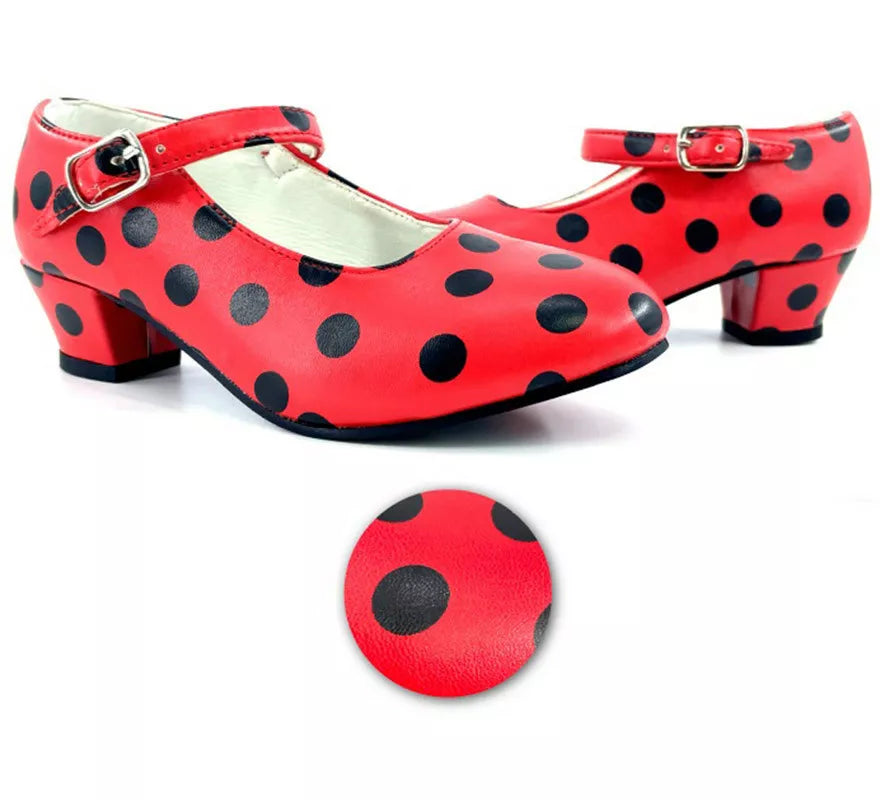 Translation missing: fr.Zapato Sevillana con tacón Rojo con lunares Negros en números del 22 al 41