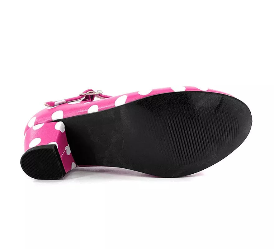 Translation missing: fr.Zapato Sevillana de tacón Fucsia con lunares Blancos números del 22 al 41