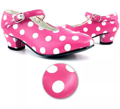 Chaussure Sevillana avec talon fuchsia à pois blancs en numéros de 22 à 41