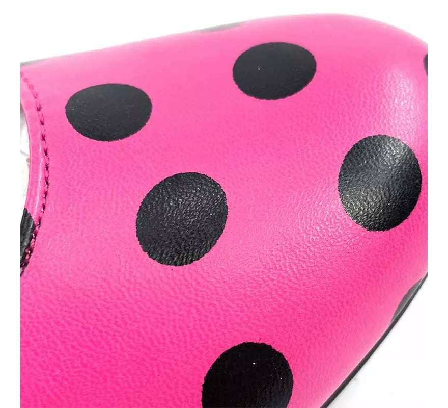 Translation missing: fr.Zapato Sevillana con tacón Fucsia con lunares Negros números del 22 al 41
