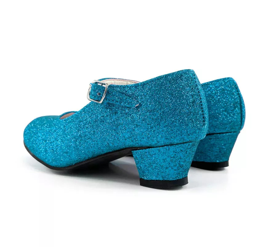 Translation missing: fr.Zapato Sevillana con tacón Azul Turquesa Purpurina en números del 22 al 41