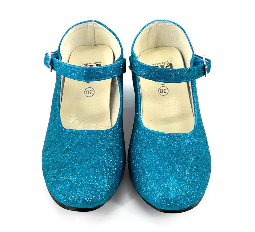 Translation missing: fr.Zapato Sevillana con tacón Azul Turquesa Purpurina en números del 22 al 41